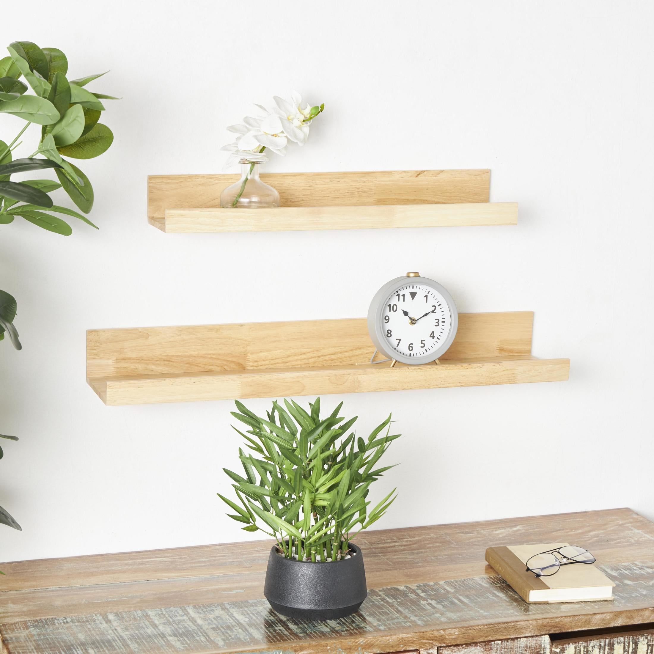 DecMode 18", 24"W 2-Tier Light Brown Wall Shelf with Lip (2 Count)