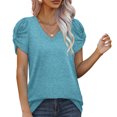 thumbnail image 2 of Camiseta de mujer con cuello en V y manga corta con diseño retorcido, Top informal de Color puro para viajes a casa, 2 of 5