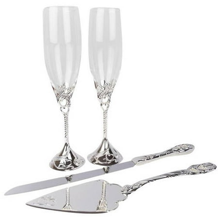 Silver Plated Serving Set - Unik Occasions Toasting Glasses and Cake Serving Set
