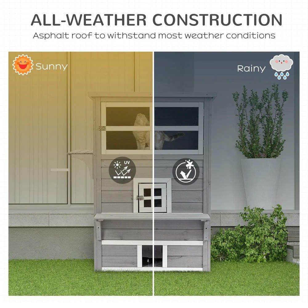 GVN Cat Catio Enclosure, Cat Cage House,Outdoor Cat House, 3-Tier Kitty Shelter with 5 Escape Doors, Gray & White
