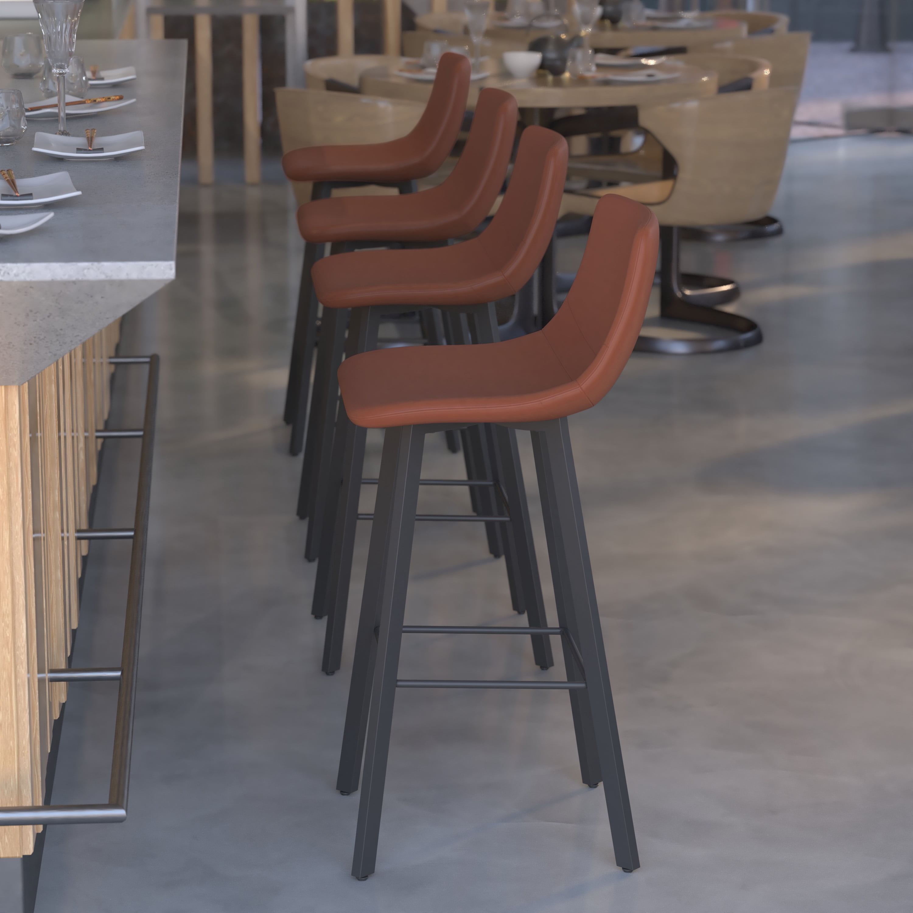 Flash Furniture Caleb 28.75"H Square Adjustable Low Back Barstool, Cognac/Black