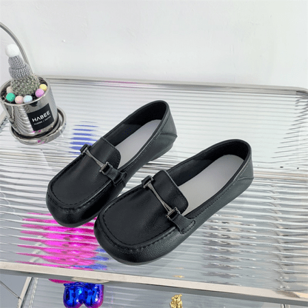 

Women s Leather Casual Loafers Flat Slip-on Shoes Size 37 Black