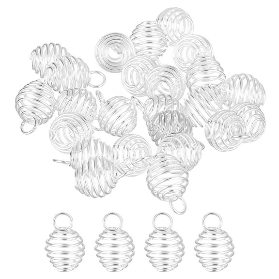 Uxcell 100Pack Spiral Bead Cages Pendant, 9x8mm Stone Holder Necklace Hollow Cage Pendant for Jewelry Making, Silver