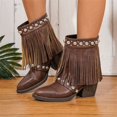thumbnail image 5 of Willtoo Women's Tassel Cowboy Cowgirl Boots with Studded Dress Ankle Booties Fringe Chunky Heel Western Boots Brown, 5 of 6