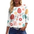 thumbnail image 3 of HAVUITYY Women's Easter 3/4 Sleeve Sweater, Cute Bunny Eggs Pattern Crew Neck Pullover, Spring Oversized Casual Going Out Tops, 3 of 5