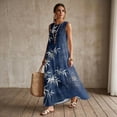 thumbnail image 3 of Xixirimido Tree Leaves Blue Print Summer Dresses for Women Linen-like Flowy Casual Sleeveless Maxi Dress Beach Vacation Sundresses with Pockets, XX-Large, 3 of 7