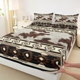 thumbnail image 4 of Erosebridal Brown Cow Print Full Size Sheets, Rustic Farmhouse Bed Sheets, Beige Aztec Decor, 4-Piece 1 Flat Sheet, 1 Fitted Sheet and 2 Pillowcases, 4 of 5