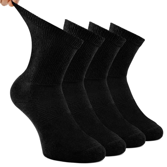 Busy Socks Crew Socks for Men Women Loose Top Non Binding,Large,4 Pack,Black