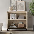 thumbnail image 3 of WAMPAT Modern Farmhouse TV Stand with 3-Tier Bookshelf & 4 Large Storage Cabinets, Adjustable Shelf Wooden Media Console with Glass Doors, Entertainment Center for Living Room, 3 of 10