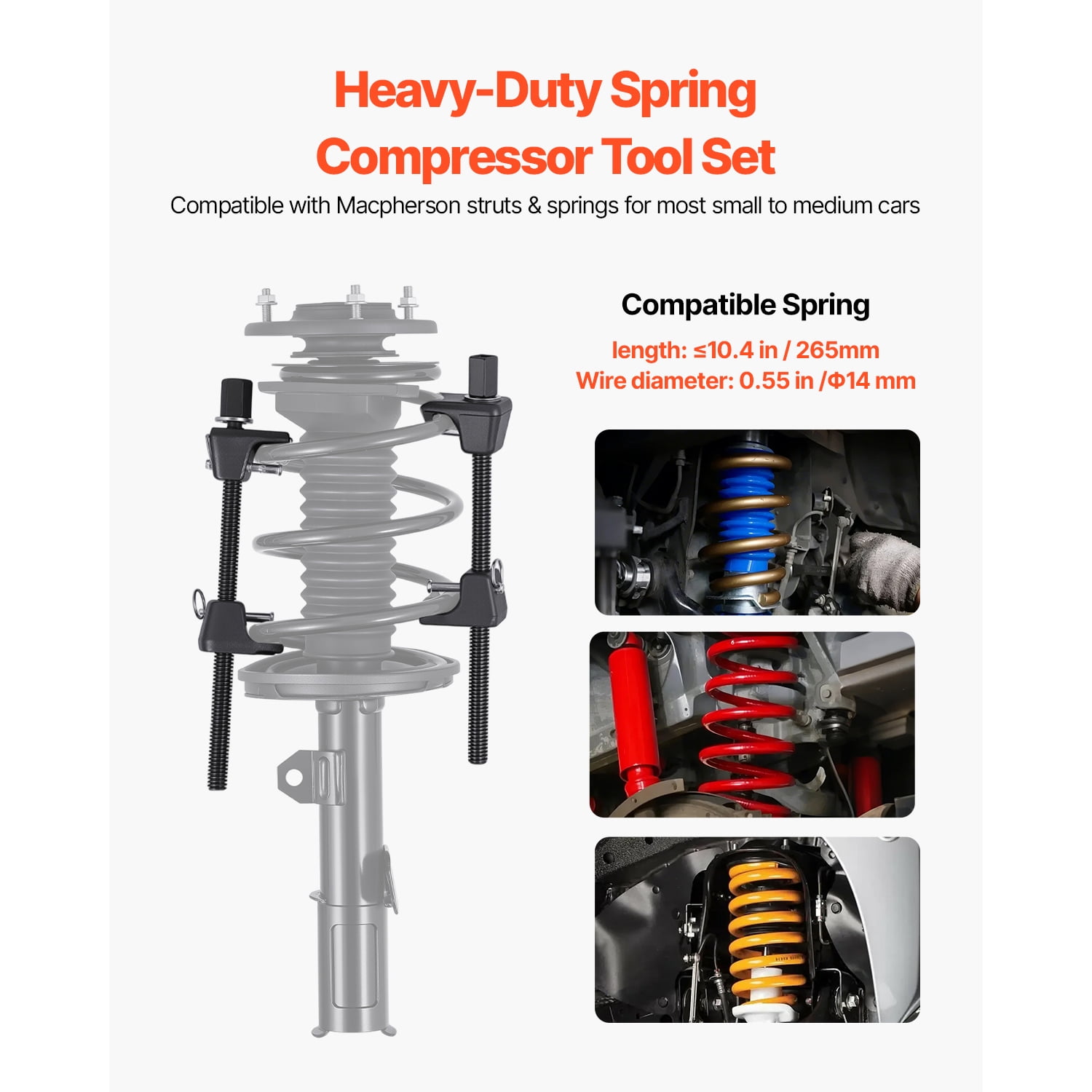 KFFKFF Strut Spring Compressor, Set of 2, Durable Coil Spring Tool with 10.4-Inch (256 mm) Range, Compatible with 0.86-Inch (22 mm) Hex Sockets, Suitable for Cars, Trucks, and Motorcycles, Black