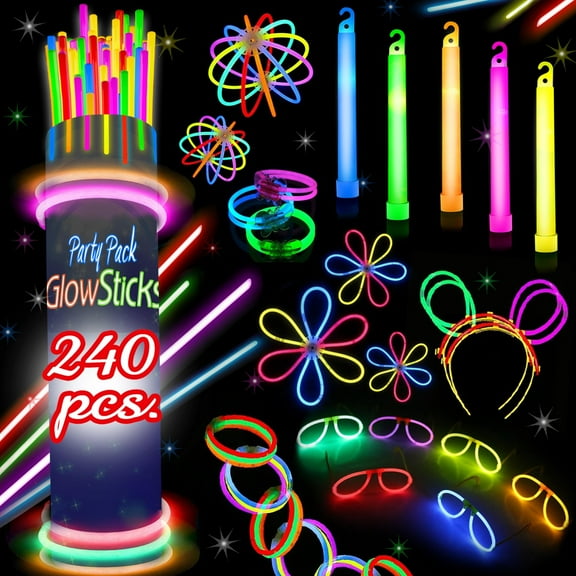 240 Glow Sticks Party Pack  Camping Glow Activities For Families  Neon Light Sticks Decoration For Party Favors Kids And Adults, Balls, Flowers And Much More