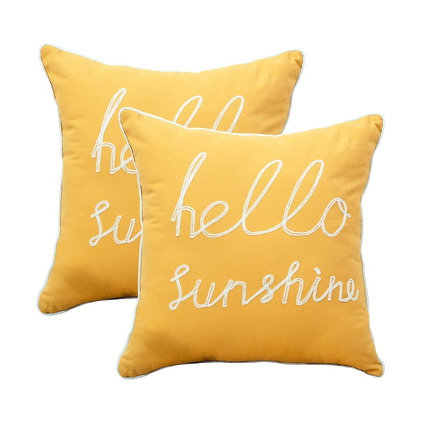Yicabinet Juego De 2 Fundas De Almohada Cuadradas Decorativas Suaves Y Sólidas, Almohada Para Patio Al Aire Libre, Almohada Amarilla Hello Sunshine Para Sofá, Dormitorio, Coche, 18.0 X 18.0 In