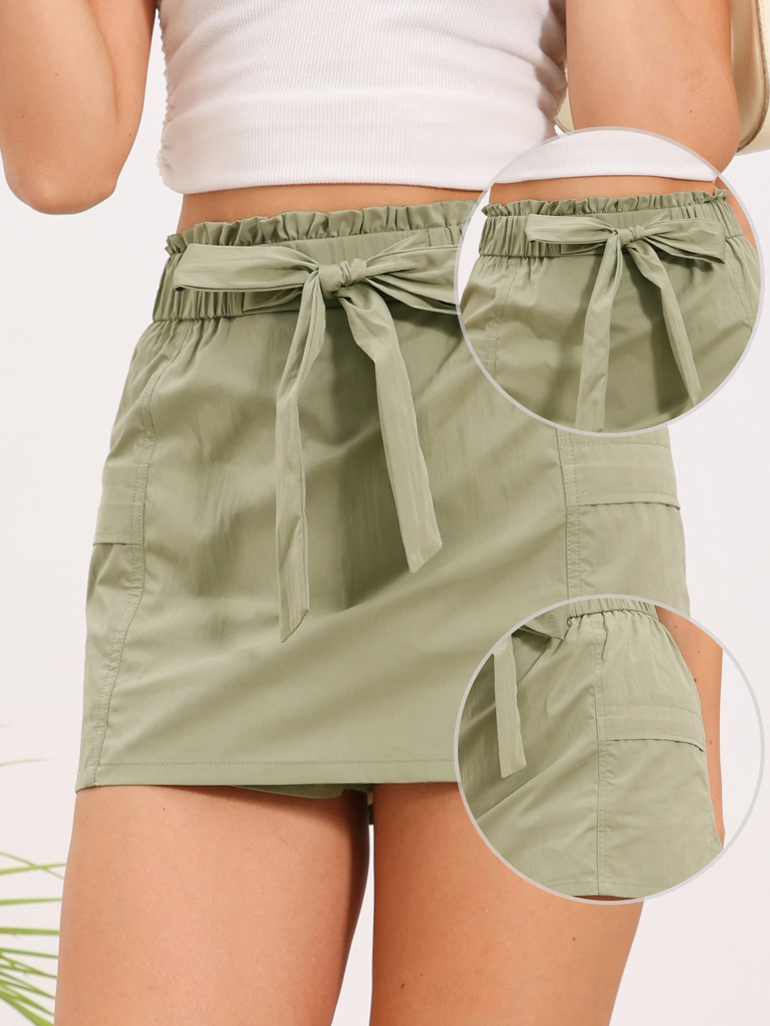 DARING DIVA Women's Casual High Elastic Waist A Line Mini Skirt with Pockets X-Large Green