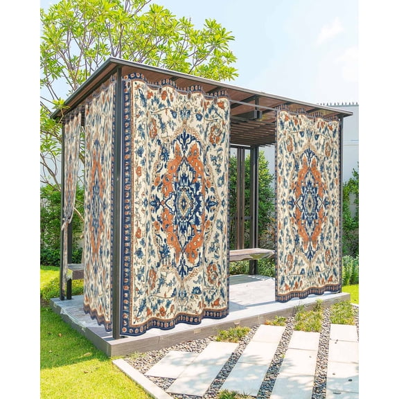 nqOlkjepod Outdoor Curtains for Patio Waterproof, Orange Blue Ethnic Rustic Outdoor Privacy Panels Grommet, Boho Southwestern Heritage Blackout Outside Curtains for Porch/Cabana 54"x84", 2 Panels