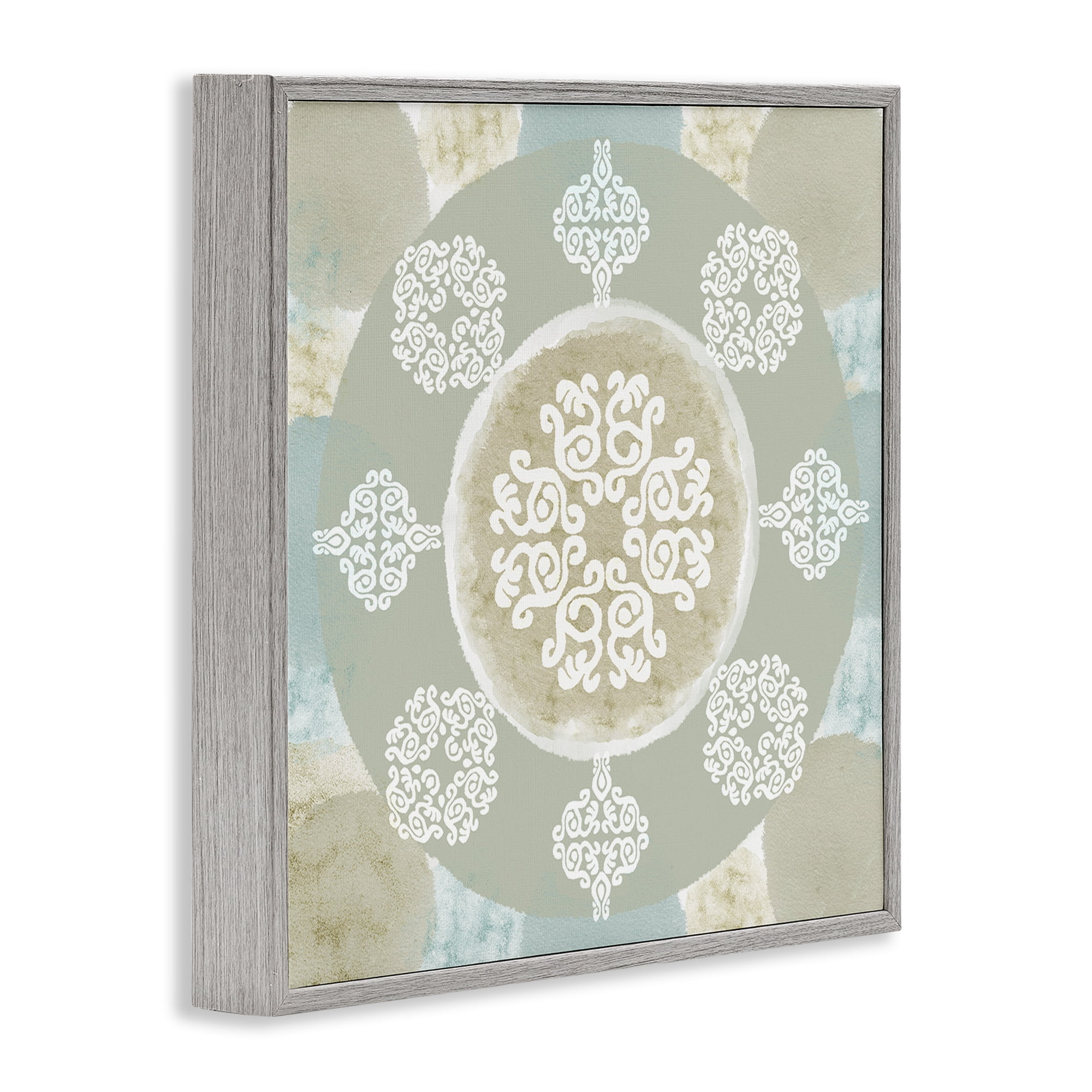 Stupell Industries Mint & Beige Mandala Abstract Painting Gray Framed Art Print Wall Art, 12 x 12