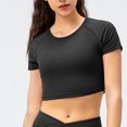 thumbnail image 4 of Vmvidoty Short Sleeve Tops for Women Quick-drying Running Workout Tops for Women Athletic Seamless Crop Basic Gym Yoga Tops Black M, 4 of 8