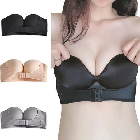 

Baozhu Women Gather Invisible Bra Strapless Front Buckles Push Up Padded Bras