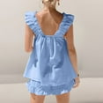thumbnail image 5 of Riforla Women's Pajama Sets 2 Piece Outfits Sleeveless Sleepwear Ruffle Crop Top and Casual Shorts Loungewear Outfit Matching Sets Women Clothing Blue S, 5 of 9