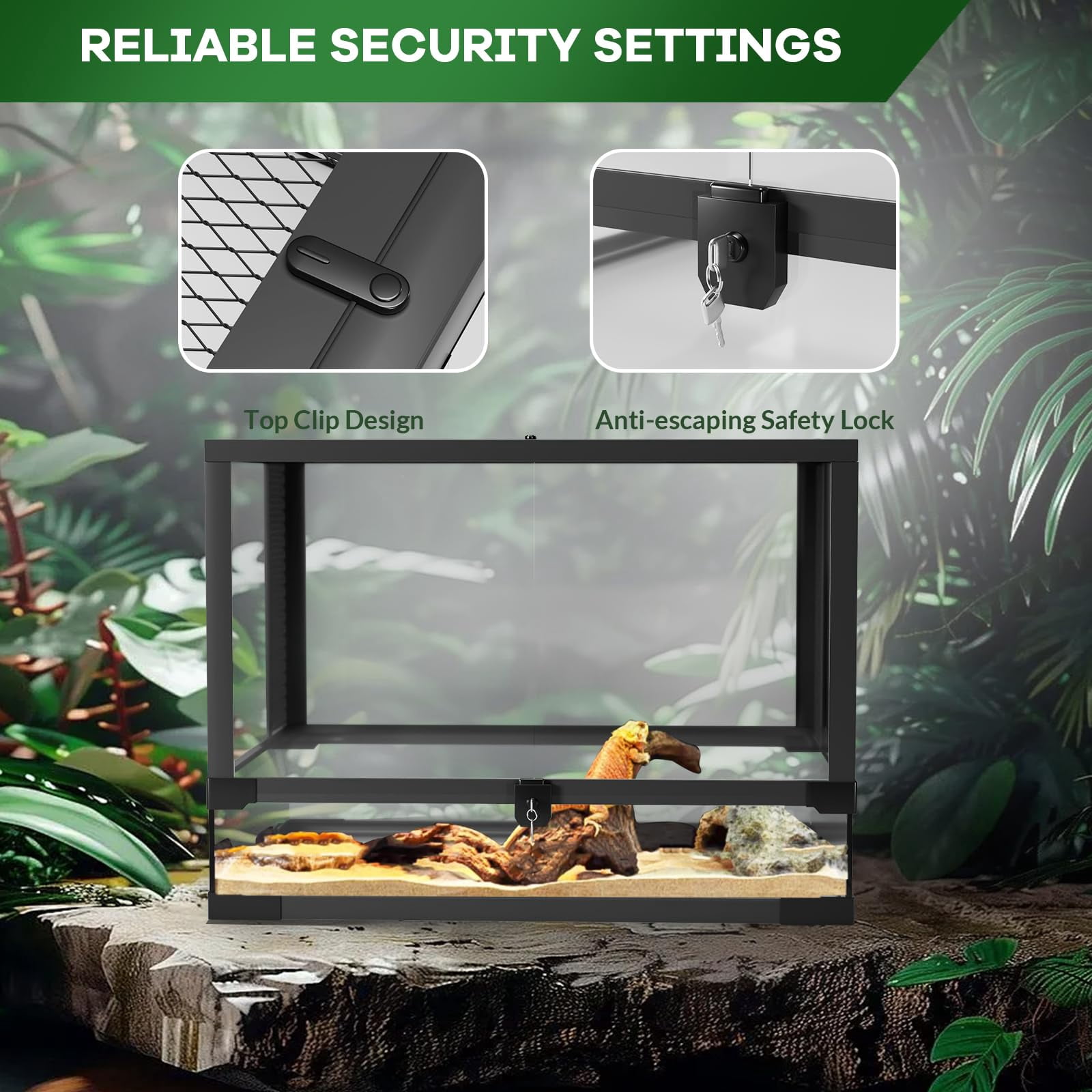 Huisuilinss Reptile Glass Terrarium,Reptile Tank With Top & Side Screen Ventilation,Habitat Cage Enclosure With Double Hinge Door & Anti Escape For Lizard Tortoise Snake Frog Small Animals