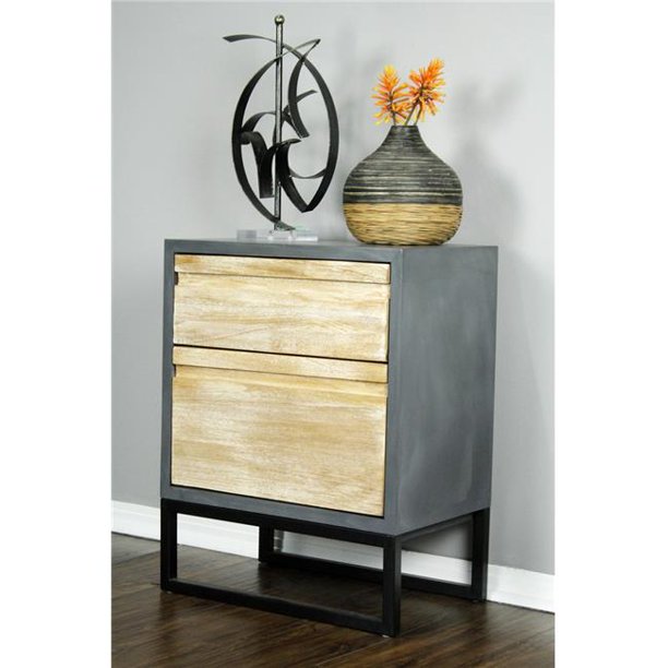 Nova 2 Drawer Accent Cabinet Gray With Distressed Wood Walmart Com Walmart Com