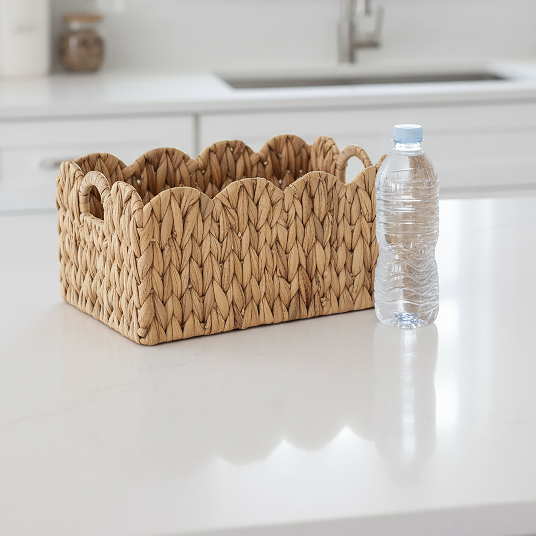 LAQUEDECRAFT Wavy Edges Water Hyacinth Storage Baskets with Handles | Perfect for Towels, Toys & Home Décor in Living Room, Nusery, Bathroom