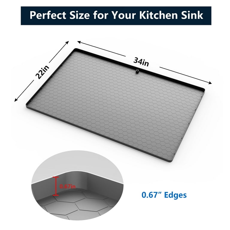 Eapele Under Sink Mat Kitchen Cabinet Tray,34x22,Flexible Waterproof  Silicone Made, Hold up to 3.3 Gallons Liquid (Gray)