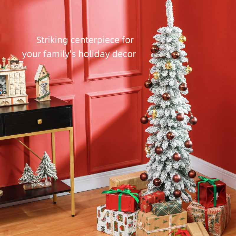 Alvantor Christmas Tree Unlit Snow-Flocked Pencil with 301 Tips 17.7x17.7x60 in 5ft Green