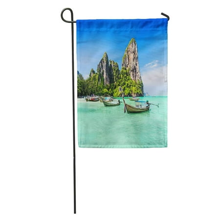 Patio Beach Thailand KDAGR Blue Phuket Longtale Boats at The Beautiful Beach Thailand Scenery Garden Flag Decorative Flag House Banner 12x18 inch ()
