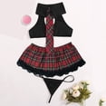 thumbnail image 2 of Gibobby Conjunto de lencería de encaje Conjunto de falda a cuadros para mujer con ribete de encaje y falda(Negro, CH), 2 of 5
