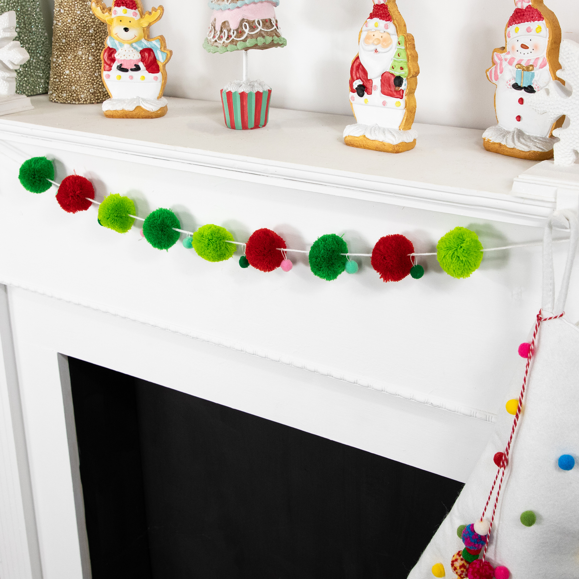 46" Green and Red Christmas Wool Beaded Garland - Unlit