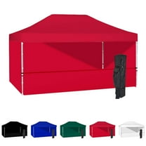 Red 10x15 Instant Canopy Tent with 3 Full Walls and 1 Half Wall - Commercial Grade Steel Frame with Water-Resistant Canopy Top and Sidewalls - Bonus Canopy Bag and Stake Kit Included (5 Colors)