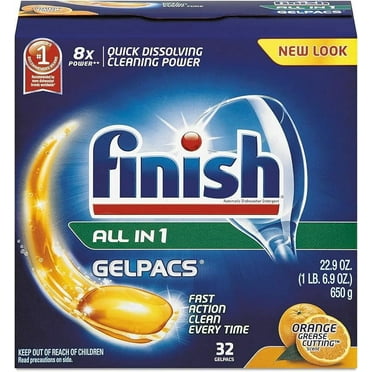 Finish All in 1 Gelpacs, Dishwasher Detergent Tablets, Orange, 32 Count