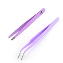 KC Republic Violet Curved and Wide Straight Professional Tweezer Set - 2 Tweezers Great For Eyebrow, Eyelash, Facial, Ear, Nose & Ingrown Hair Remover Treatment. Make Perfect Eyebrow Shapes