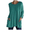 thumbnail image 1 of Simua Chandails T-Shirts Décontractés pour Femmes à Manches Longues à Col Rond avec Poche, Blouses Tunique, Hauts de Chandail en Molleton avec Poche Vert,G, 1 of 4