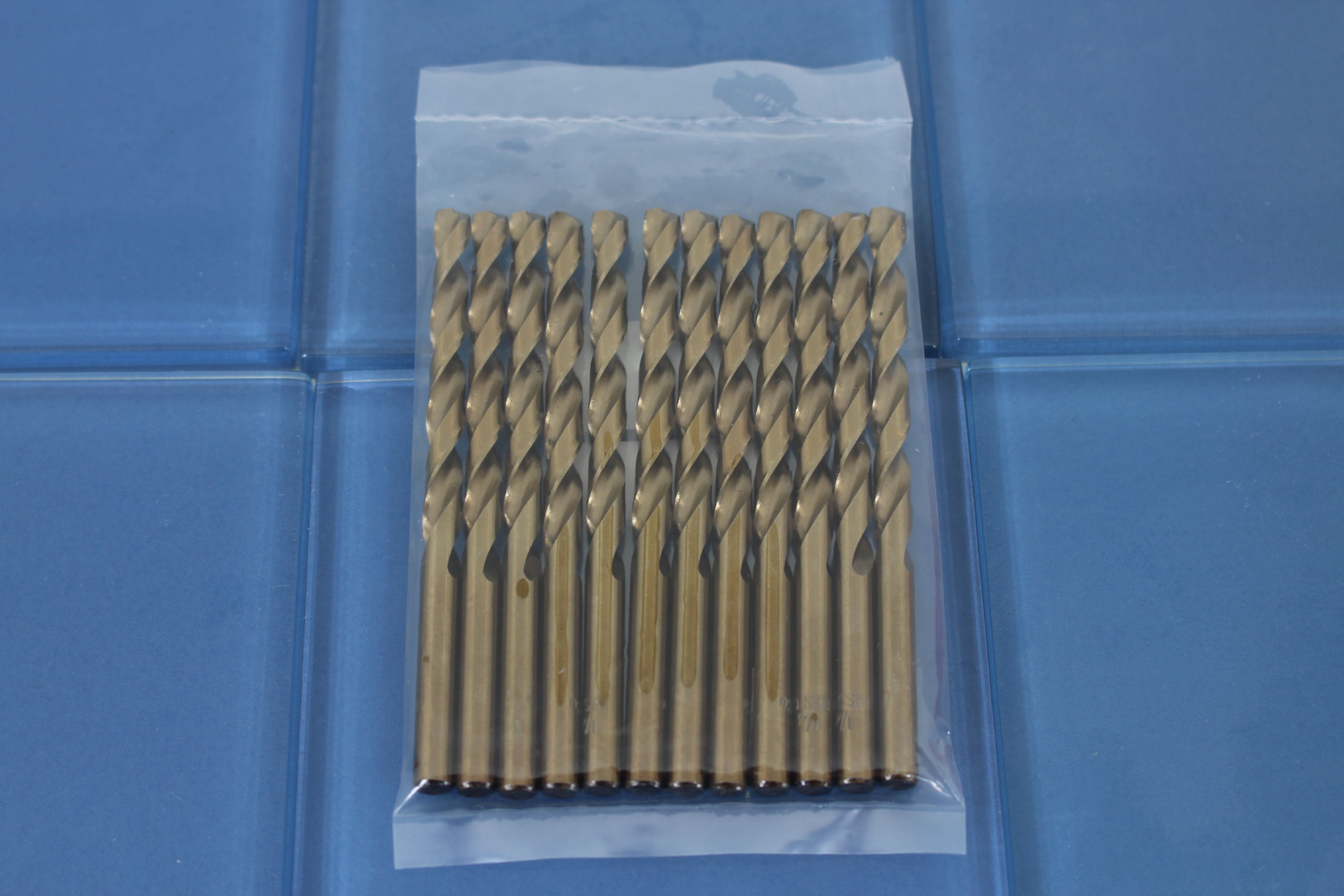 TEMO 12 pc 1/4 Inch (6.3 mm) Cobalt 135 Degree Jobber Drill Bit 6 Inch Length