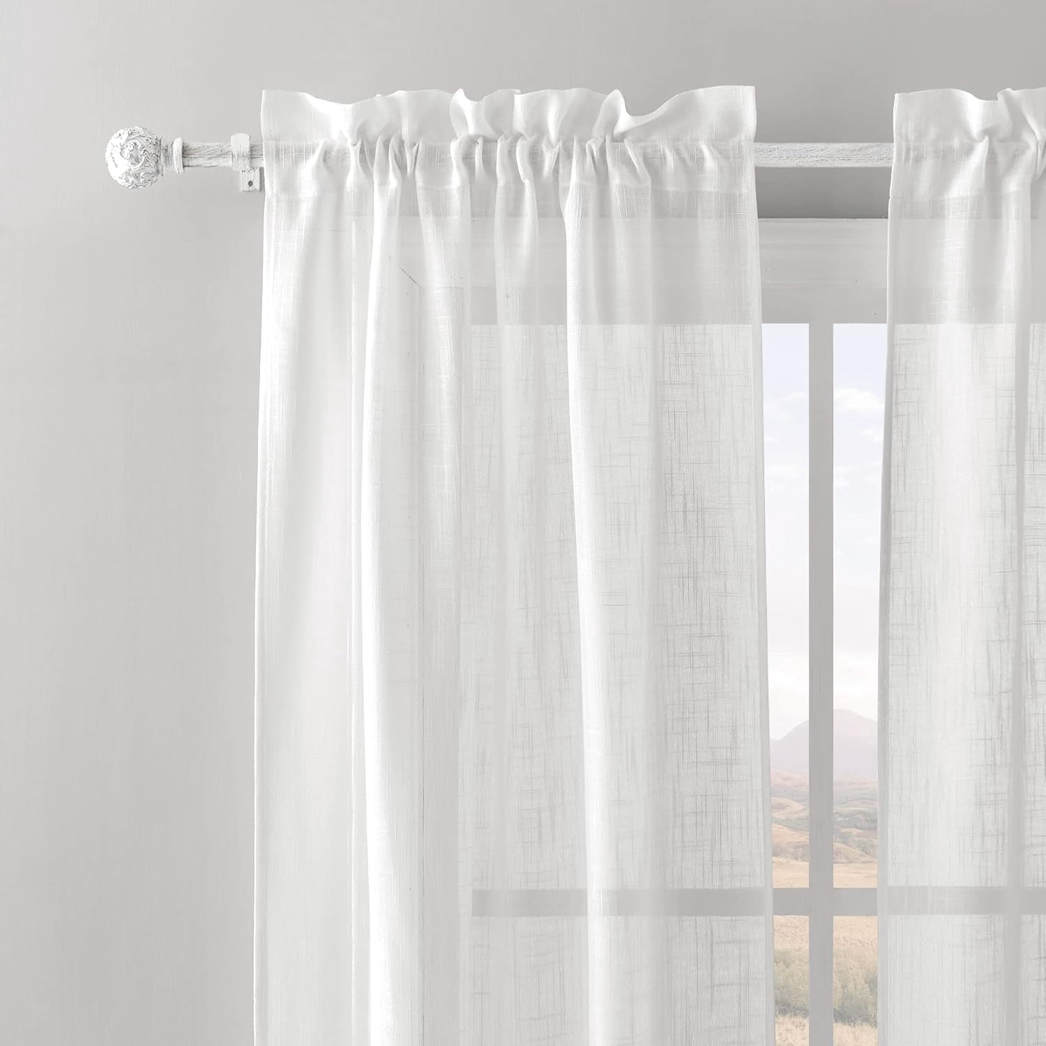 NICETOWN 1" White Curtain Rods, Adjustable Length 48 to 84 inch, Suitable for Living Room & Bedroom Curtains, White, Set of 1