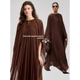 thumbnail image 7 of Coffee Brown Pleated Chiffon Maxi Dress With Batwing Sleeves Round Neck Flowy Elegant Vacation Party Dress, 7 of 7