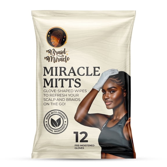 Miracle Mitts Glove-Shaped Scalp Cleansing Wipes for Braids, Locs & Twists, No Rinse, Soothing, 12 Count