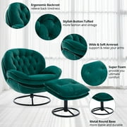 Velvet Swivel Accent Chair with Ottoman Set, Modern Lounge Chair with 360 Degree Swiveling Metal Base & Footrest, Comfy Single Sofa Chair for Living Room Bedroom, Reading Room, Home Office, Green