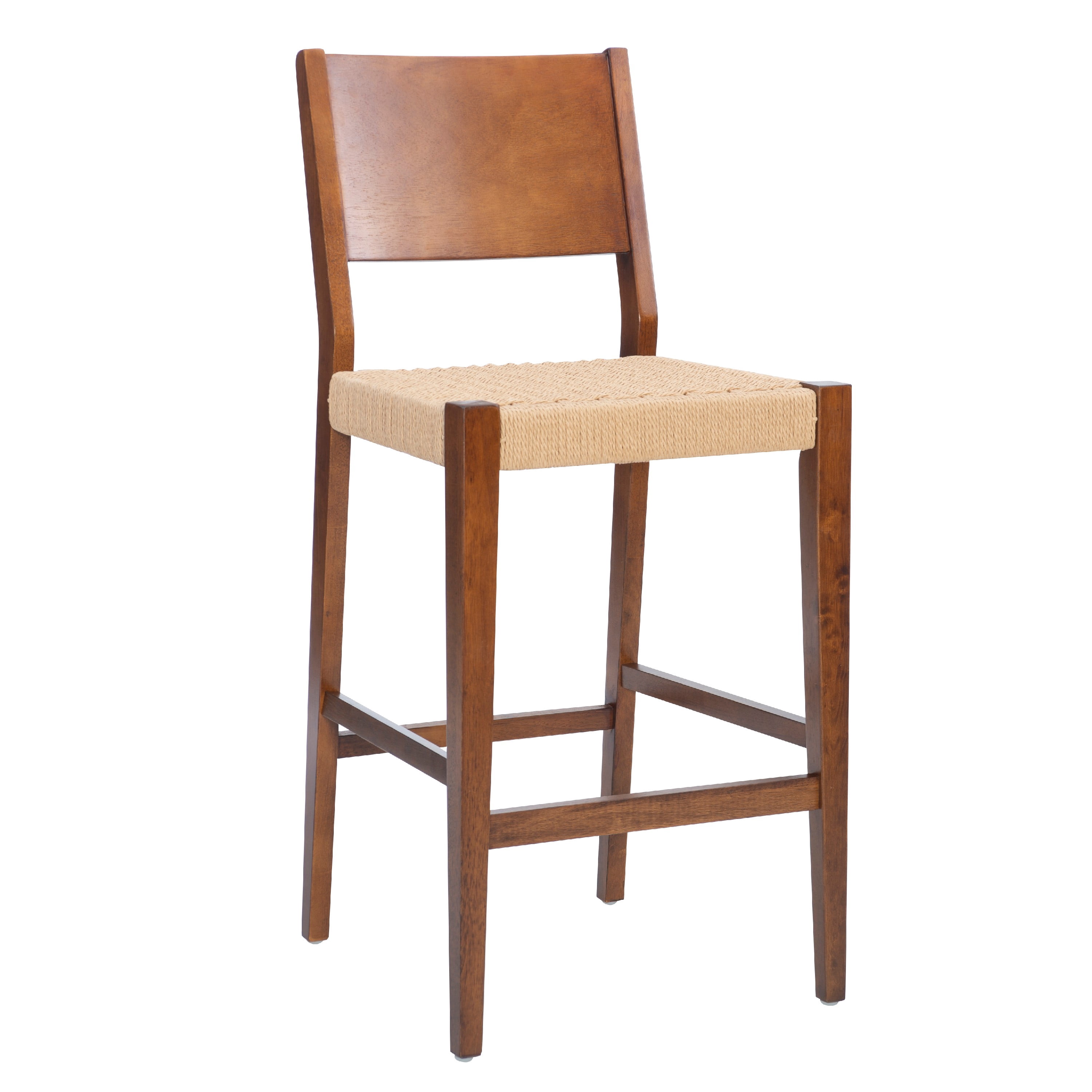 Powell Crawford 29" Indoor Wood Bar Stool with Handwoven Rope Seat, Set of 2, Brown/Natural