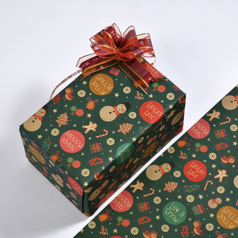 Christmas Wrapping Paper Bundle - Brown Kraft Paper with Color Pattern For  - Christmas Elements Collection-1 Roll - 20*27.5In Per Roll 