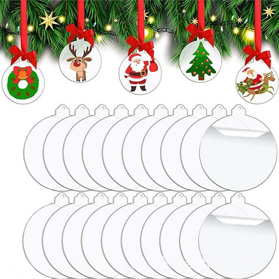 GoXteam Round Acrylic Christmas Ornament, 2mm Extra Thick Acrylic Blanks Ornaments Round Discs Transparent Hanging Decor for Christmas Tree Decoration Supplies, 20 pcs