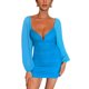 thumbnail image 3 of Txlixc Vestido de manga larga femenino, costura de malla, mallas de color sólido Txlixc moda, 3 of 8