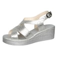thumbnail image 5 of Rokment Women's Metallic Platform Wedge Sandals Vintage Comfortable Leather Open Toe Chunky High Heel Gladiator Walking Dress Sandal Beach Casual Dress Summer Shoes Silver Size 7.5, 5 of 8