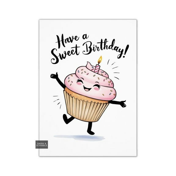 Have a Sweet Birthday Cupcake Card – Cute Animated Design with Birthday Candle – Blank Inside for Personal Messages – Ideal for Kids and Adults