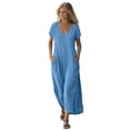 thumbnail image 4 of Women's Linen Cotton Blend Dress with Three Quarter Sleeves Pleated Solid, 4 of 9