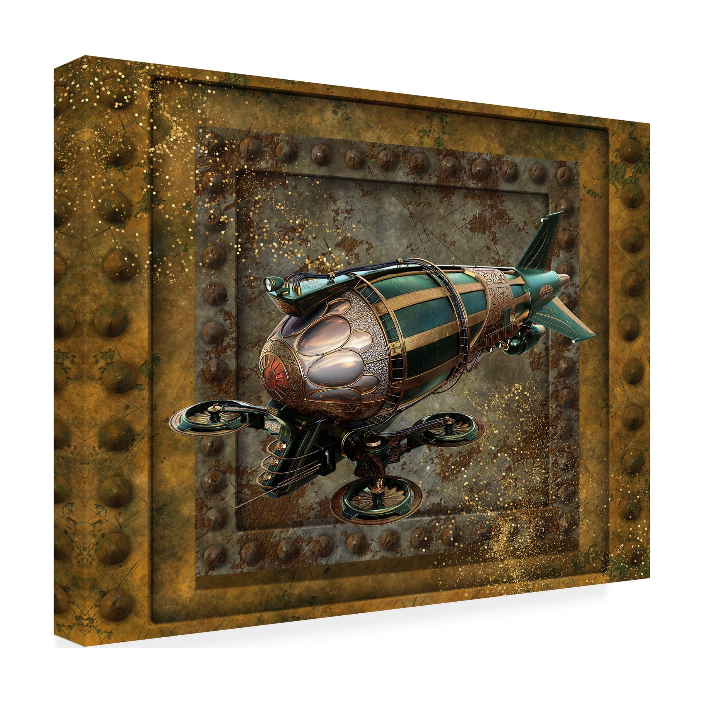 Canvas Wall Art - Tina Mitchell 'Steampunk Zeppelin Drone' Wall Art for Living Room, Bedroom, or Office DÃ©cor by Trademark Fine Art - 47 x 47 Inches