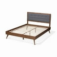 thumbnail image 4 of Baxton Studio Ines Mid-Century Modern Dark Grey Fabric Upholstered Walnut Brown Finished Wood King Size Platform Bed, 4 of 6