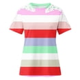 thumbnail image 4 of Camisas de Manga Corta para las Mujeres Impresión Cuello Redondo Suéter Encaje Camisa, Blusa de Verano Casual para las Mujeres, 4 of 5