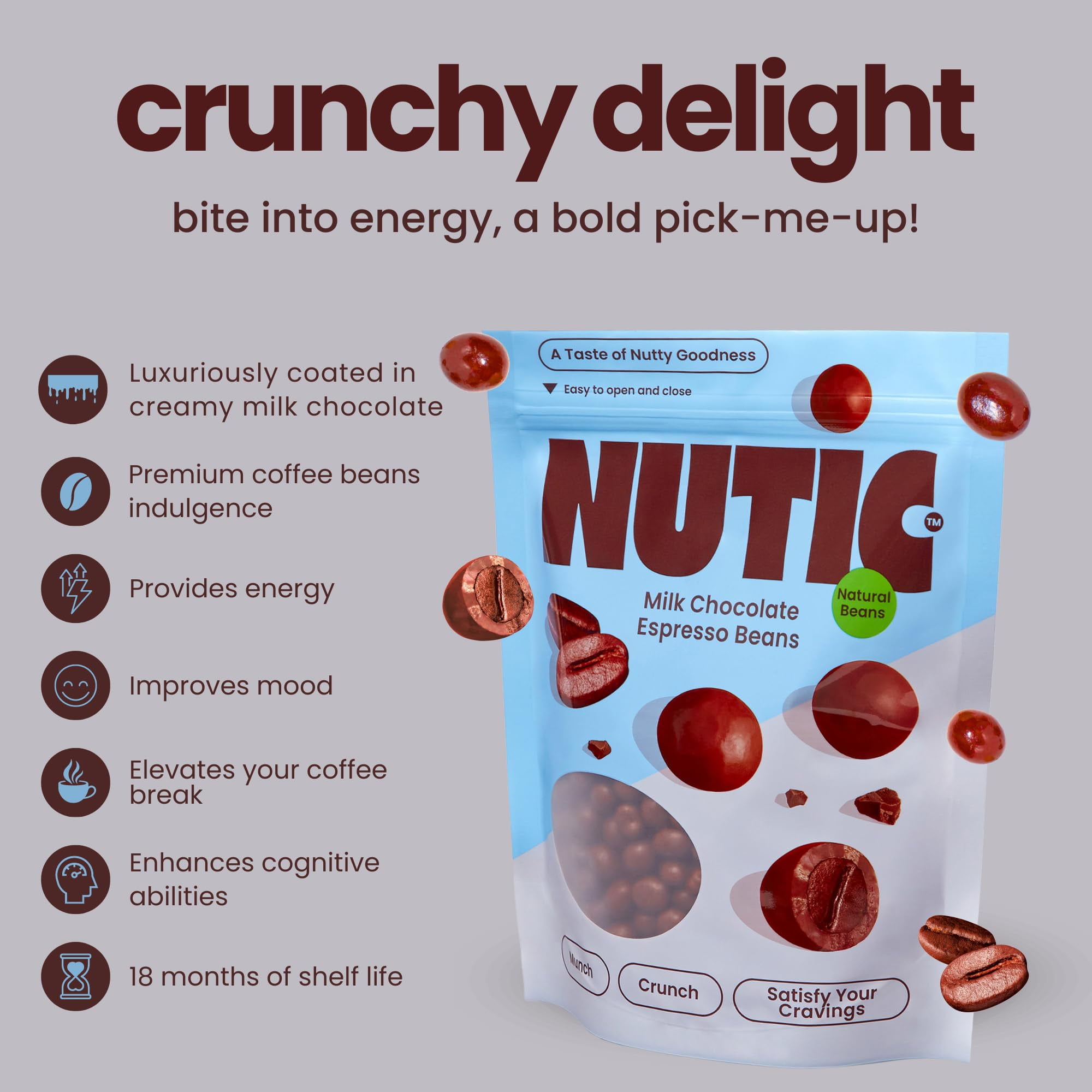 Nutic Gourmet Milk Chocolate Espresso Beans - 2LB, Roasted Coffee Beans Covered in Milk Chocolate - Bulk Chocolate Espresso Candy - Ideal for Snacking and Gifting - (Pack of 1)